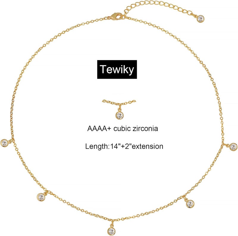 Tewiky Dainty 14k Gold Plated/Silver Cubic Zirconia Necklaces for Women, Simple CZ Jewelry Necklaces Trendy Gifts - Image 5